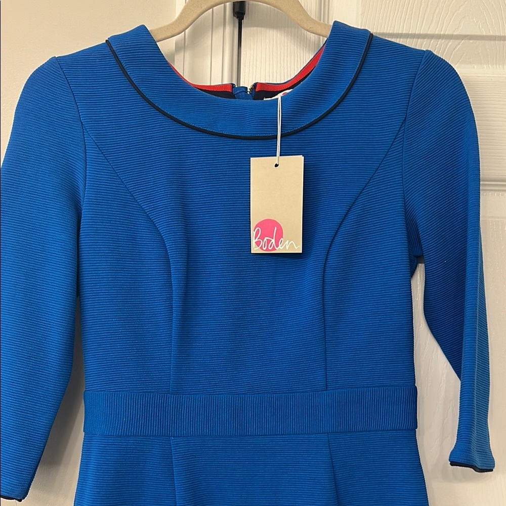 Boden Blue Sheath Dress 3/4 Sleeve Crew Neck - Picture 3 of 3